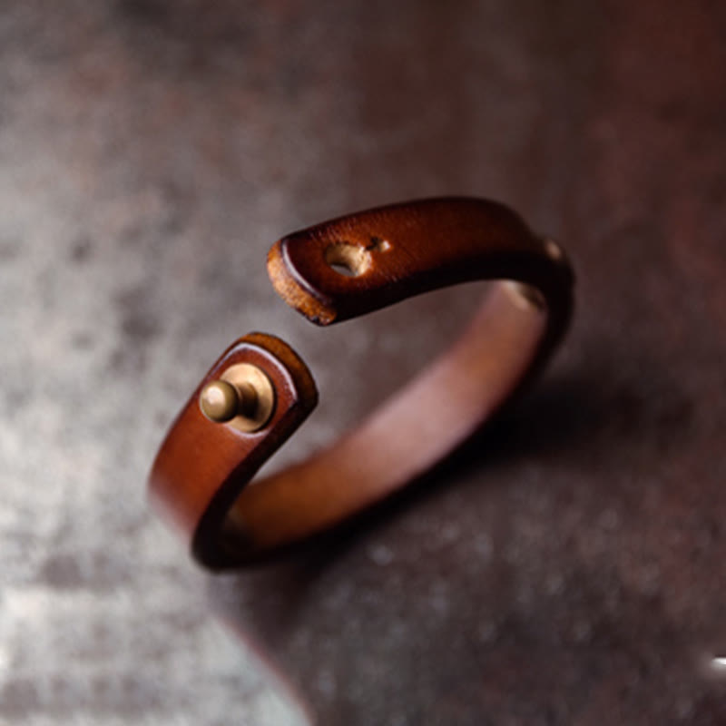 Buddha Stones Vintage Handmade Texture Copper Brass Leather Wealth Bracelet Bangle - image 5