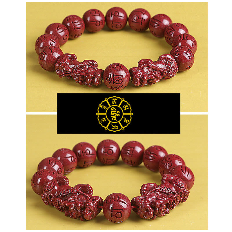 Buddha Stones Natural Double PiXiu Cinnabar Om Mani Padme Hum Wealth Luck Bead Bracelet - image 9
