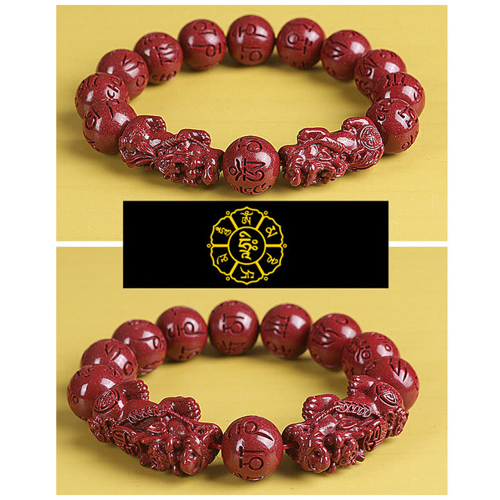 Buddha Stones Natural Double PiXiu Cinnabar Om Mani Padme Hum Wealth Luck Bead Bracelet - image 9