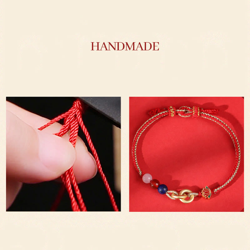 Buddha Stones 925 Sterling Silver Double Peace Buckle Lotus Auspicious Bracelet - image 6