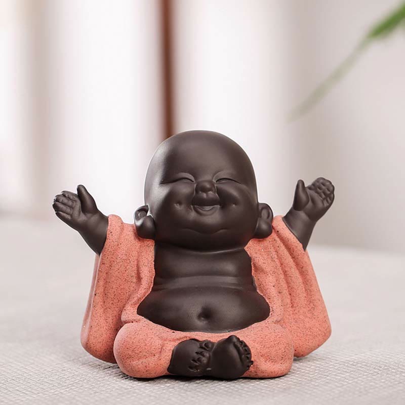 Buddha Stones Always Smiling Laughing Buddha Wealth Luck Purple Clay Maitreya Statue Decoration - image 1