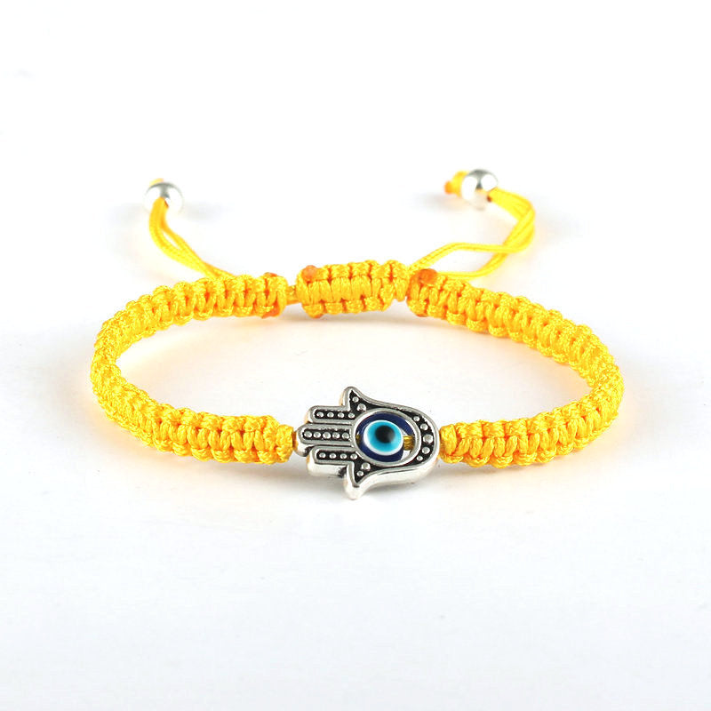 Buddha Stones Handmade Hamsa Symbol Protection Luck String Bracelet - Yellow(Bracelet Size 16-24cm) - image 2
