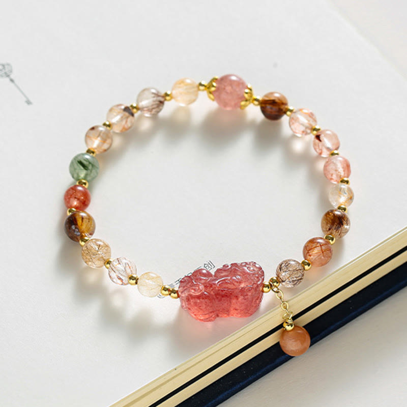 Buddha Stones Natural Rutilated Quartz Strawberry Quartz PiXiu Wealth Bracelet - image 2