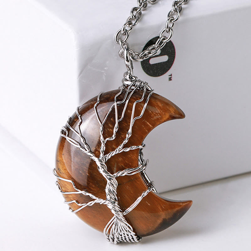 Buddha Stones Natural Quartz Crystal Moon Tree Of Life Healing Energy Necklace Pendant - image 15