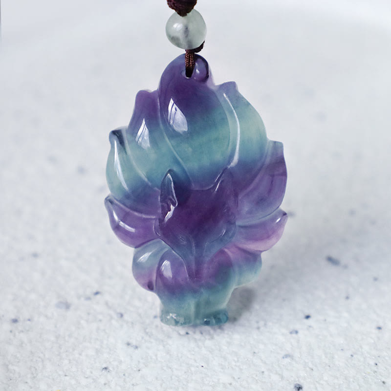 Buddha Stones Natural Fluorite Gold Sheen Obsidian Fox Pendant Protection Necklace - image 2