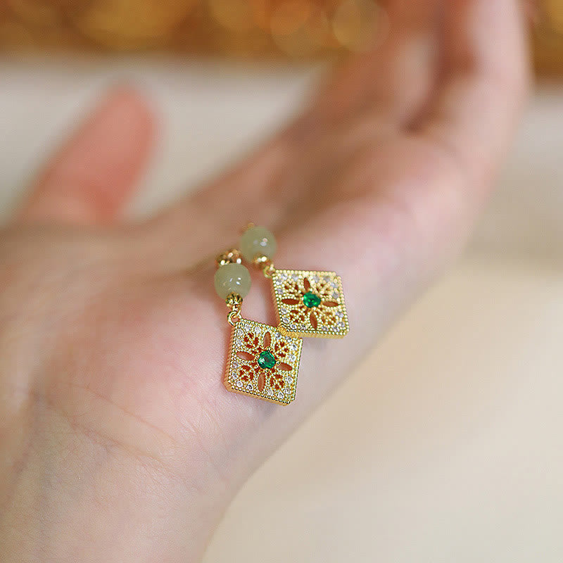 Buddha Stones Natural Hetian Jade Bead Square Pattern Luck Chain Bracelet - image 5