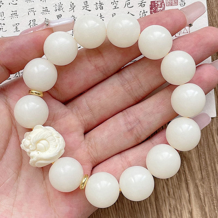 Buddha Stones Silver Sheen Obsidian Bodhi Seed Ivory Fruit Dancing Lion Protection Bracelet - Bodhi Seed(Auspiciousness♥Luck) - 14mm - image 9