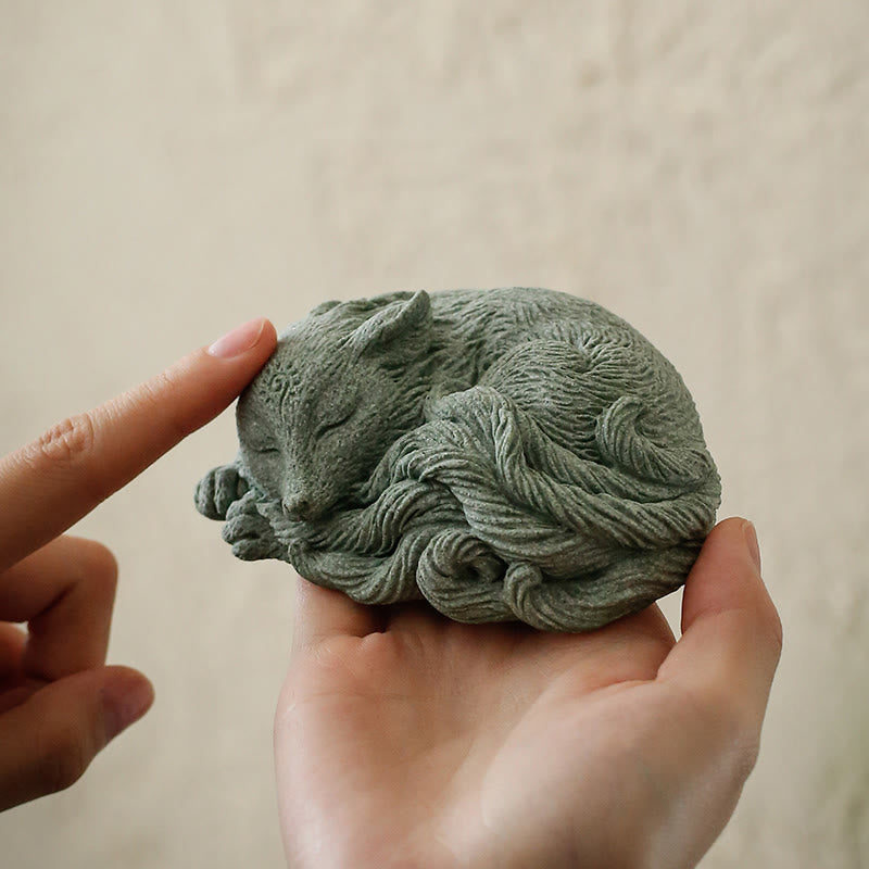 Buddha Stones Small Nine Tailed Fox Protection Home Tea Pet Figurine Decoration - image 5