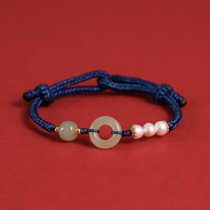 Buddha Stones Natural Hetian Jade Pearl Peace Buckle Luck Bracelet - Navy Blue - image 14