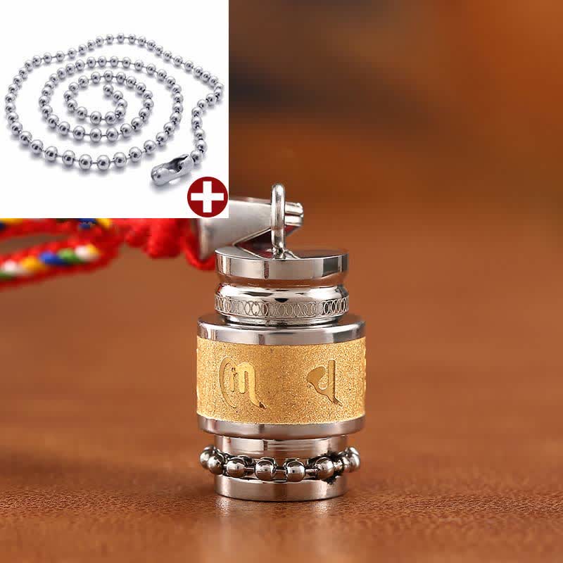 Buddha Stones Tibet Om Mani Padme Hum Shurangama Mantra Titanium Steel Wisdom Amulet Necklace Pendant - 1.2cm*1.8cm - Gold - Colorful String&Bead Chain - image 4