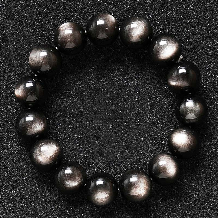 Buddha Stones Natural Silver Sheen Obsidian Soothing Protection Bracelet - 20mm - image 0
