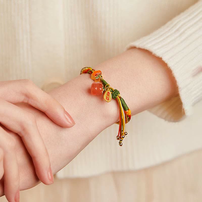 Buddha Stones Persimmon Red Agate Strength Reincarnation Knot Braid String Bracelet - image 6