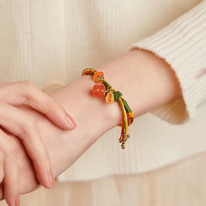 Buddha Stones Persimmon Red Agate Strength Reincarnation Knot Braid String Bracelet - image 6