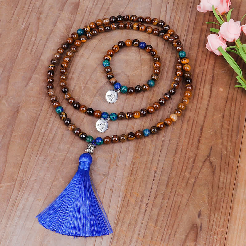 Buddha Stones 108 Mala Beads Tiger Eye Buddha Strength Bracelet Tassel Necklace Pendant - image 6
