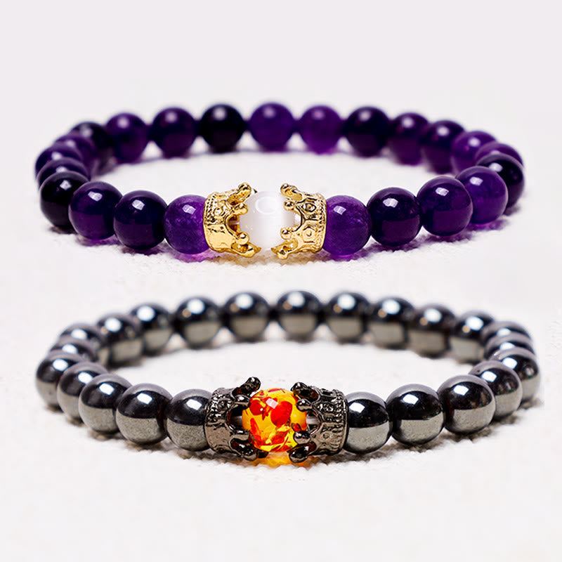 Buddha Stones Natural Stone King&Queen Crown Healing Energy Beads Couple Bracelet - image 1