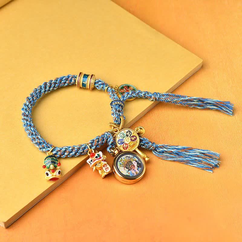 Buddha Stones Tibetan Zakiram Goddess of Wealth Thangka Luck Prayer Wheel Braid String Bracelet - image 2