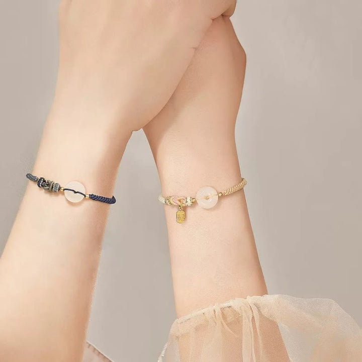 Buddha Stones Handmade White Agate Peace Buckle Luck Happiness Protection Weave String Bracelet - image 7