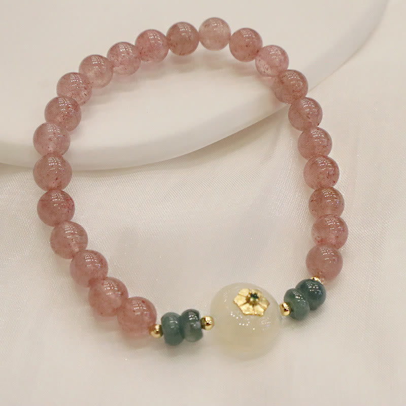 Buddha Stones Natural Strawberry Quartz Chalcedony Jade Healing Bracelet - image 1
