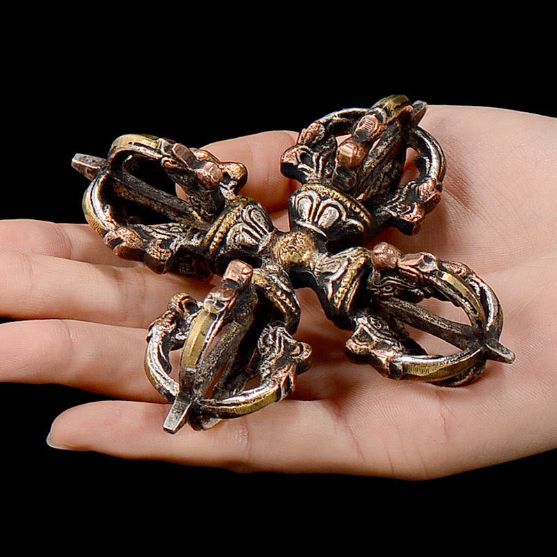 Tibetan Handmade 5 Prong Double Dorje Copper Iron Thunderbolt Strength Vajra - image 3
