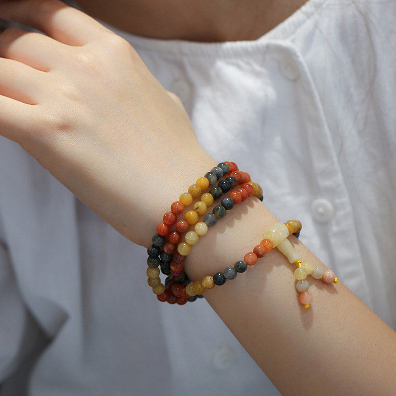 Buddha Stones 108 Beads Natural Red Agate Mala Protection Bracelet - image 6