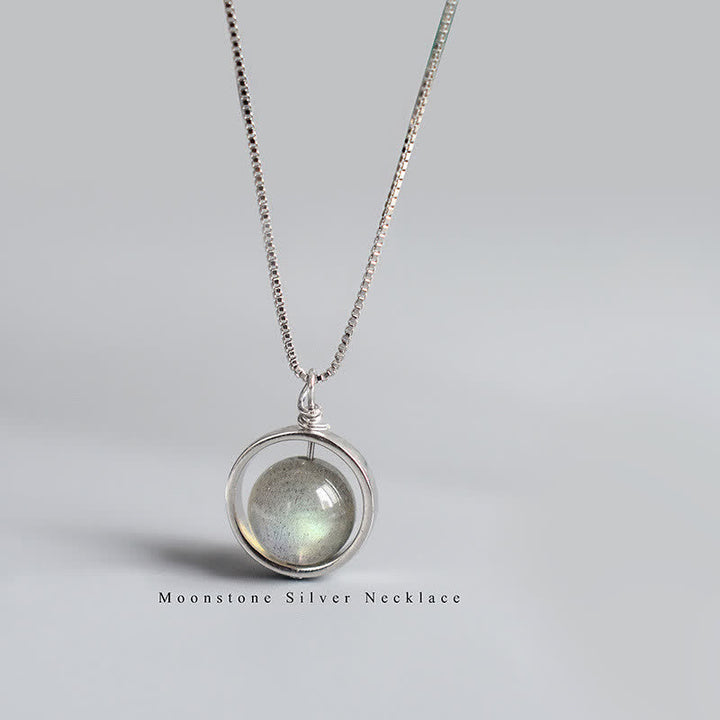 Buddha Stones 925 Sterling Silver Moonstone Love Planet Rotatable Pattern Necklace Pendant - Moonstone(Love♥Calm) - image 0
