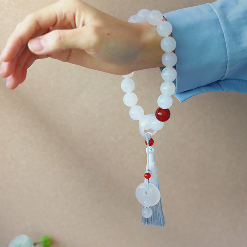 Buddha Stones White Agate Red Agate Luck Wrist Mala Tassels Pocket Mala Car Decoration - image 4