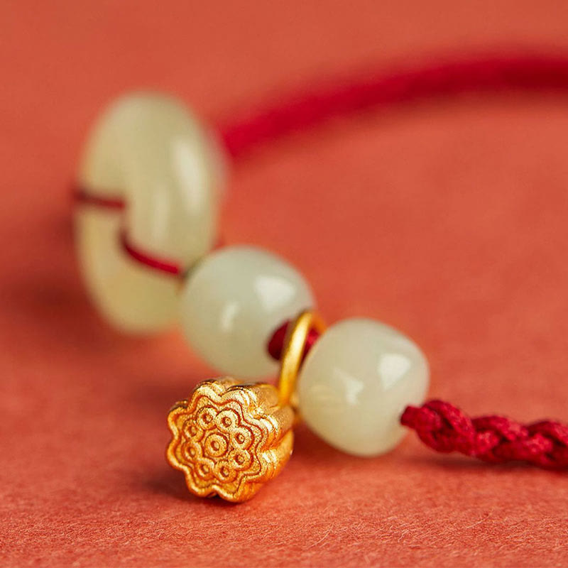 Buddha Stones Round Peace Buckle Jade Lotus Happiness Abundance Wealth String Bracelet - image 5
