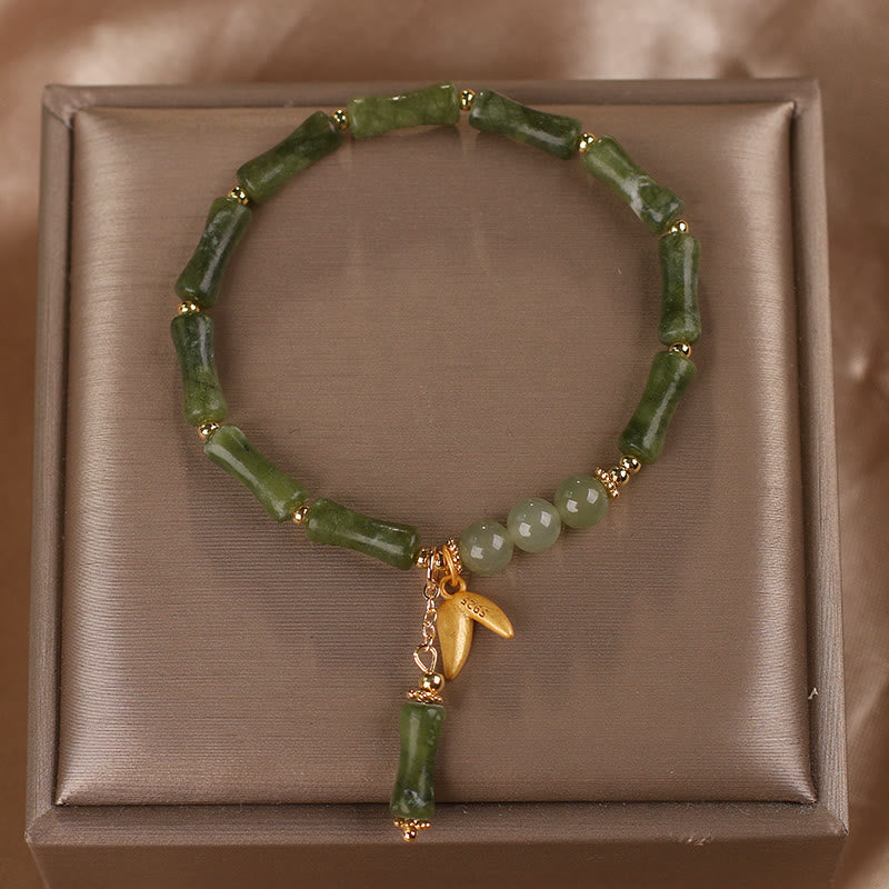 Buddha Stones Green Bamboo Jade Leaf Pattern Wealth Luck Bracelet - image 1