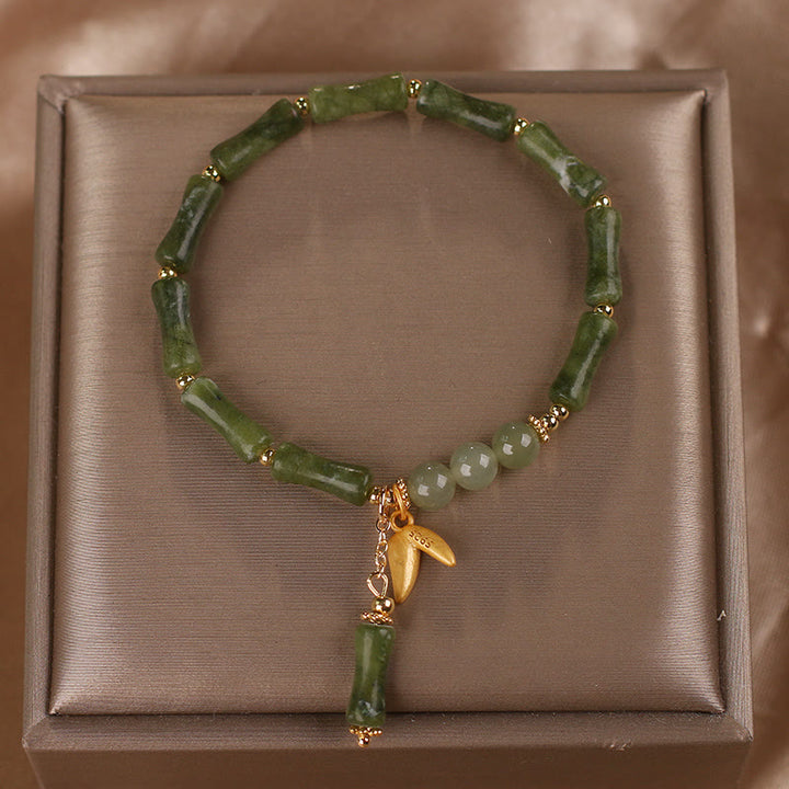 Buddha Stones Green Bamboo Jade Leaf Pattern Wealth Luck Bracelet - image 1