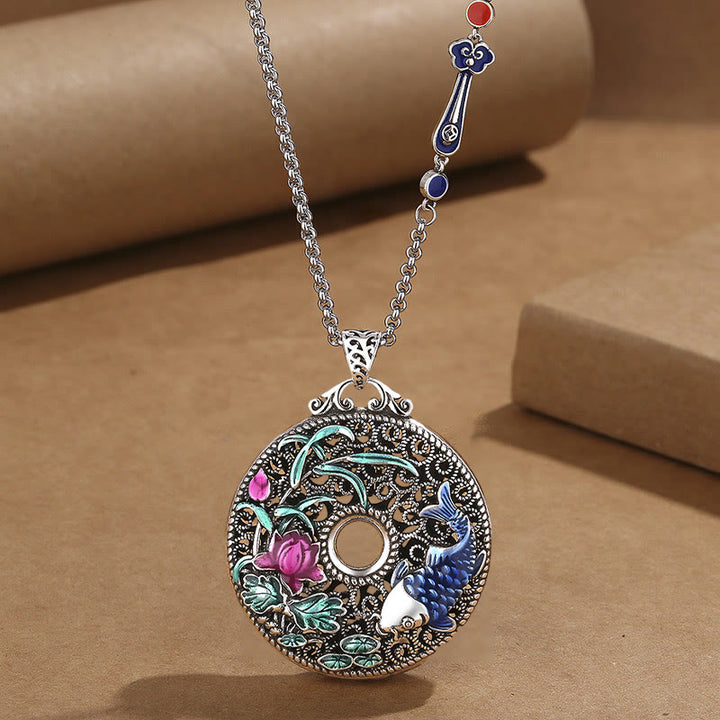 Buddha Stones Koi Fish Lotus Peace Buckle Fu Character Wealth Luck Necklace Pendant - Lotus Koi Fish&Ruyi Handle Chain - image 6