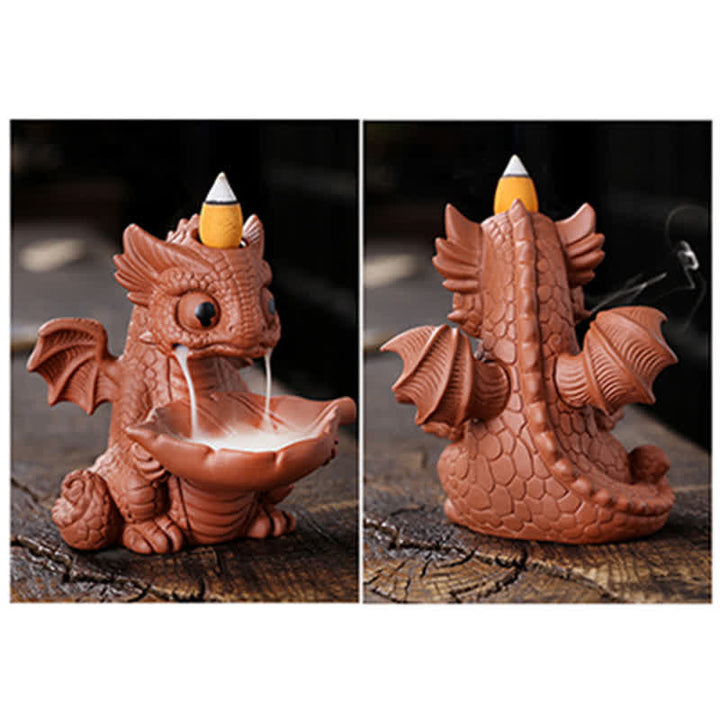 Lovely Dinosaur Purple Clay Backflow Smoke Fountain Healing Incense Burner Decoration - image 13