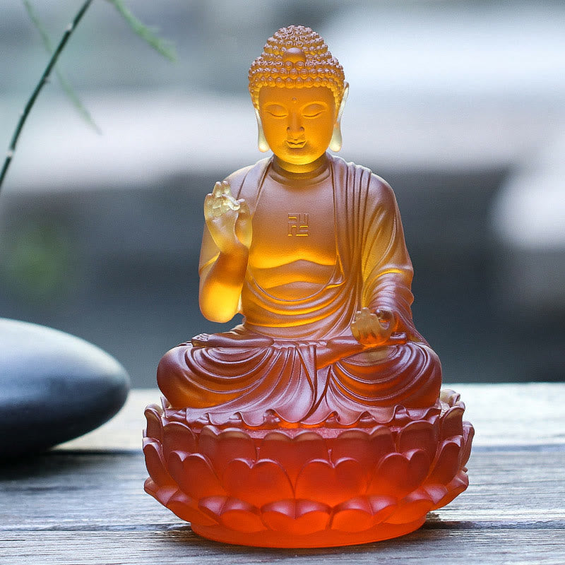 Buddha Stones Handmade Sakyamuni Buddha Liuli Crystal Art Piece Compassion Statue Home Office Offering Decoration - 13.5*13.5*20.5cm/5.31*5.31*8.07Inch - image 0