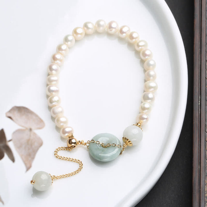 Buddha Stones Natural Jade Pearl Peace Buckle Prosperity Luck Bracelet - Pearl (Healing ♥ Wisdom) - image 8
