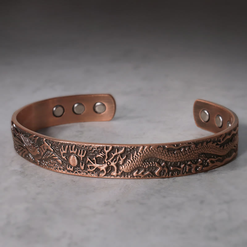 Buddha Stones Dragon Phoenix Magnetic Solid Copper Cuff Bracelet Bangle - image 0