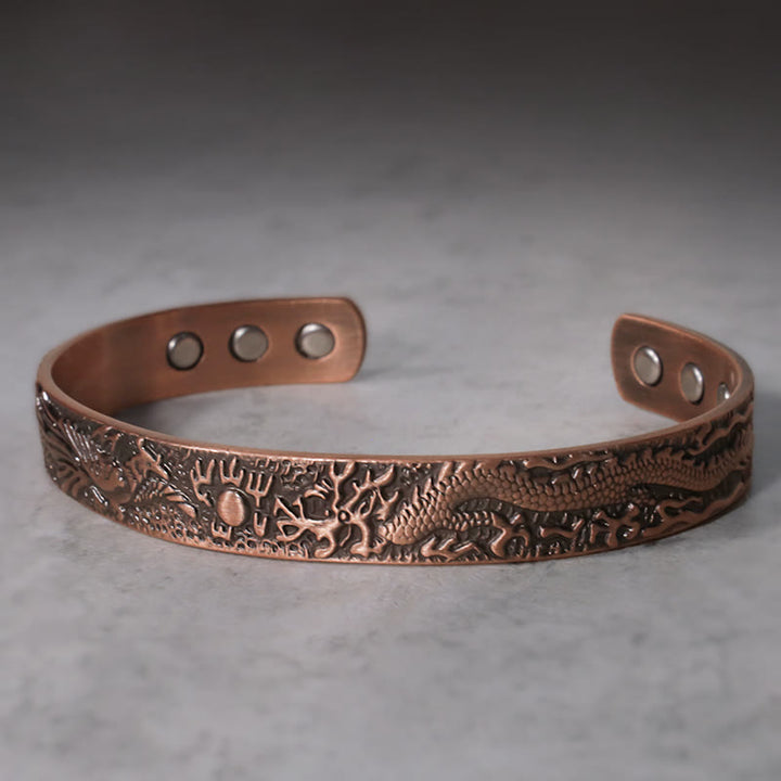 Buddha Stones Dragon Phoenix Magnetic Solid Copper Cuff Bracelet Bangle - image 0