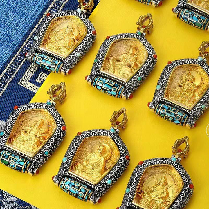 Buddha Stones Tibet Chinese Zodiac Natal Buddha Thangka Prosperity Rotatable Dzi Bead Necklace Pendant - image 2