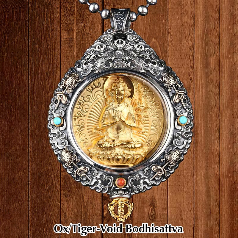 Buddha Stones Chinese Zodiac Natal Buddha Thangka Nine Palaces Eight Diagrams Wealth Rotatable Necklace Pendant - Ox/Tiger-Void Bodhisattva - image 4