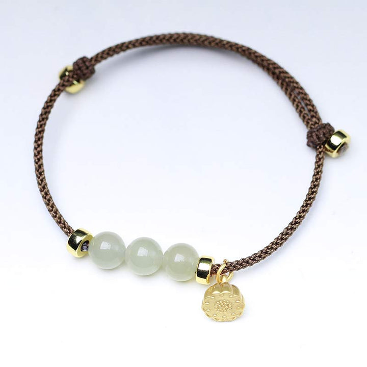 Buddha Stones Natural Jade Lotus Seed Strength Red String Weave Bracelet - Brown(Wrist Circumference 14-20cm) - image 5