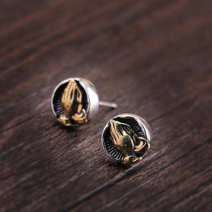 Buddha Stones 925 Sterling Silver Namaste Equality Stud Earrings - image 10