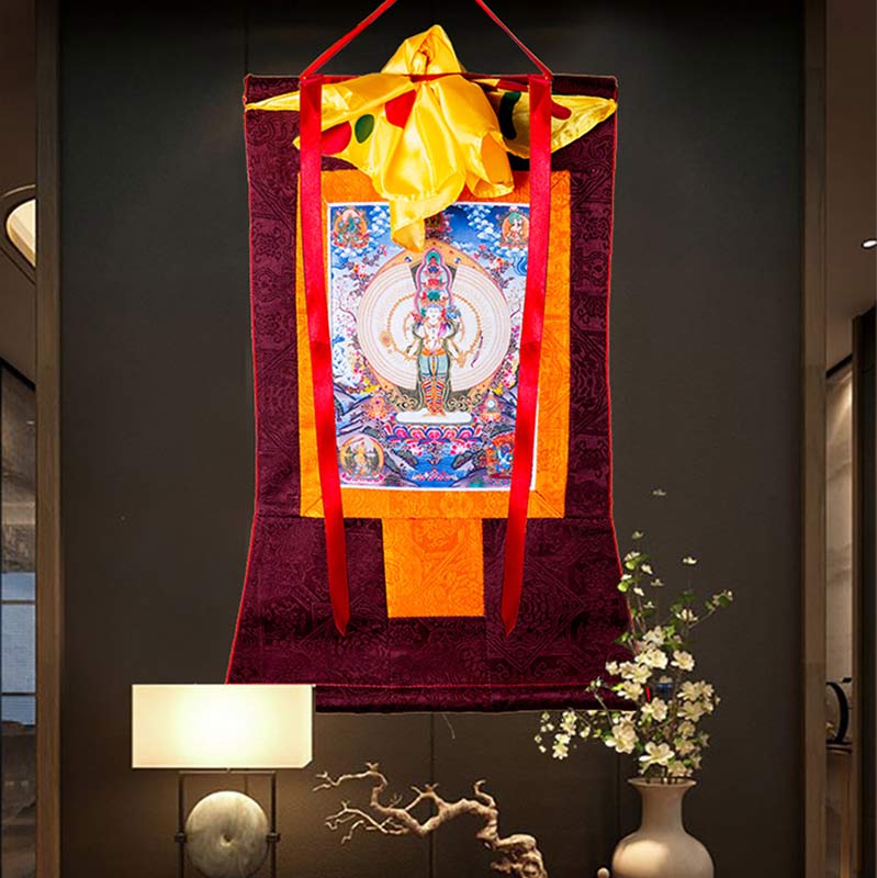 Buddha Stones Tibetan Thousand-handed Avalokitesvara Framed Thangka Blessing Decoration - image 1