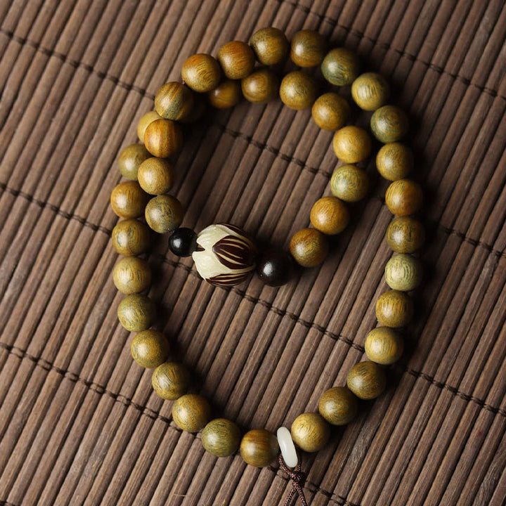 Buddha Stones Green Sandalwood Bodhi Seed Lotus Soothing Double Wrap Bracelet - image 3