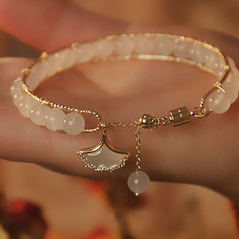 Buddha Stones Ginkgo Leaf Jade Bead Luck Bracelet - image 3