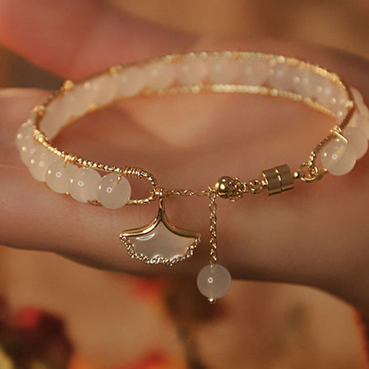 Buddha Stones Ginkgo Leaf Jade Bead Luck Bracelet - image 3