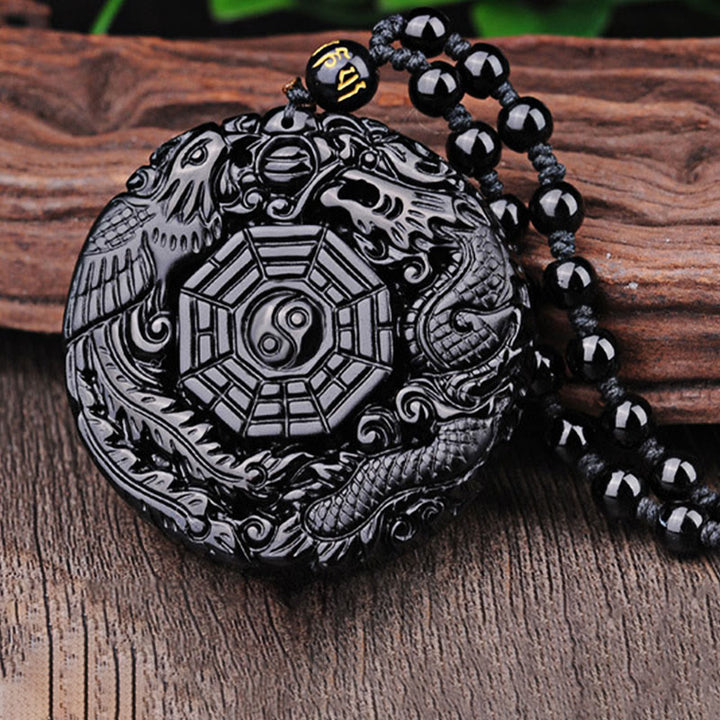 Buddha Stones Bagua Dragon Phoenix Obsidian Fulfilment Pendant Necklace - image 9