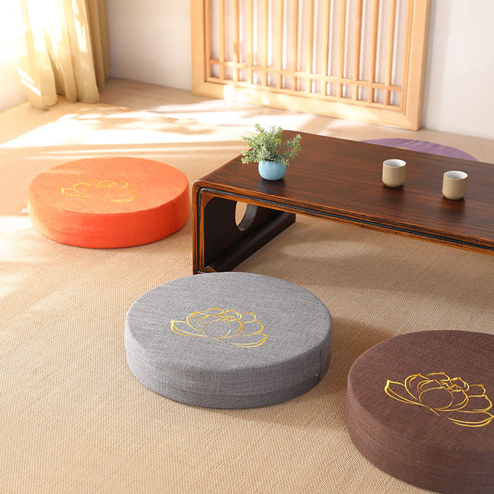 Buddha Stones Lotus Embroidery Cotton Linen Meditation Seat Cushion - image 4