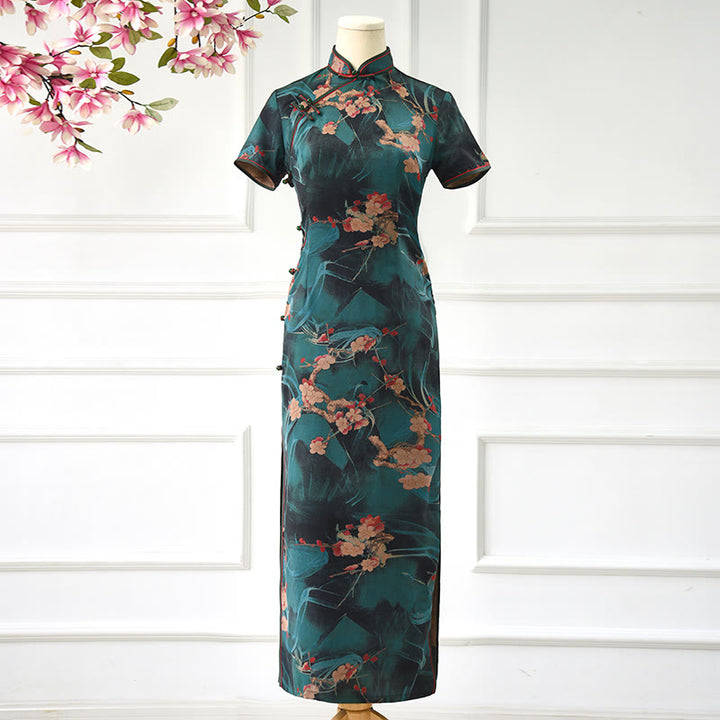 Buddha Stones Vintage Pink Flowers Print Cheongsam Dress Women's Qipao Dress - US14，UK/AU18，EU46 (4XL) - image 0