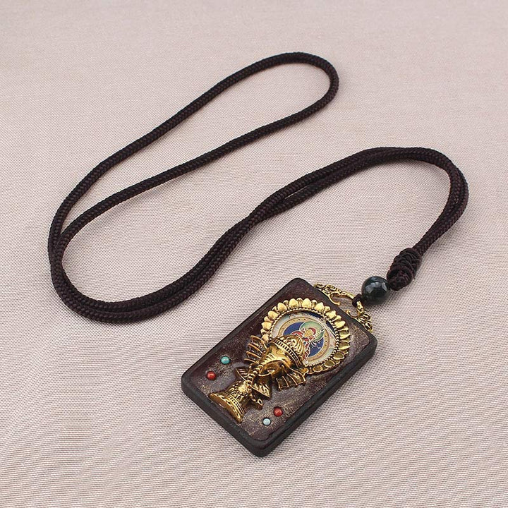 Ebony Wood Elephant God of Fortune Buddha Blessing Necklace String Pendant - image 4