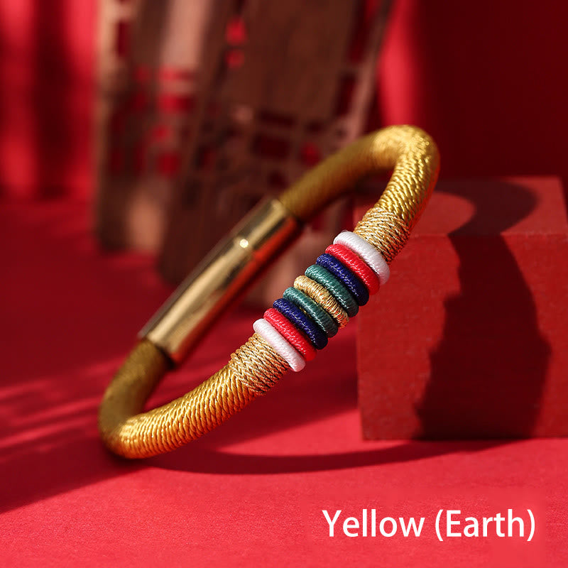 Buddha Stones Tibetan Handmade Colorful King Kong Knot Five Elements Luck Braid String Bracelet - Yellow(Earth) - 18cm - image 11