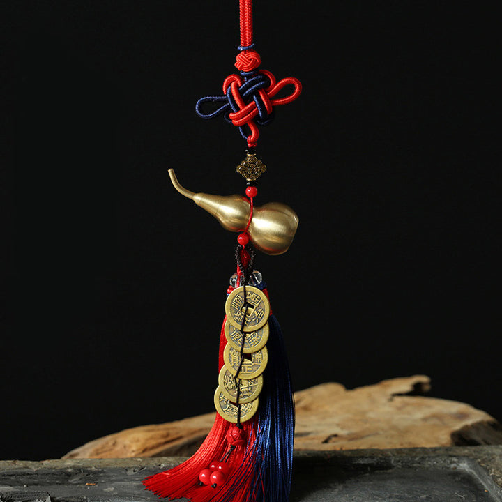Buddha Stones Feng Shui Wu Lou Gourd Ancient Chinese Coins  Wealth Car Hanging Decoration - 1 - image 0