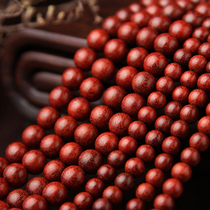 Buddha Stones Tibetan Small Leaf Red Sandalwood 108 Beads Mala Meditation Bracelet - image 5